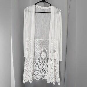 White Lace Crochet Duster Cardigan